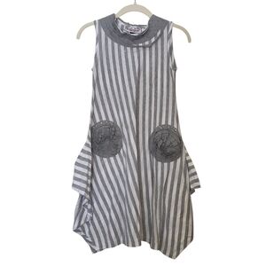 Kid Cute Ture Designer Kids Gray Striped Shabby Chic Casual Dress Girls Size 10